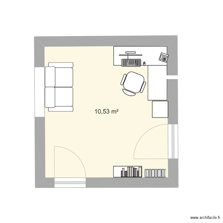 bureau. Plan de 1 pièce et 11 m2