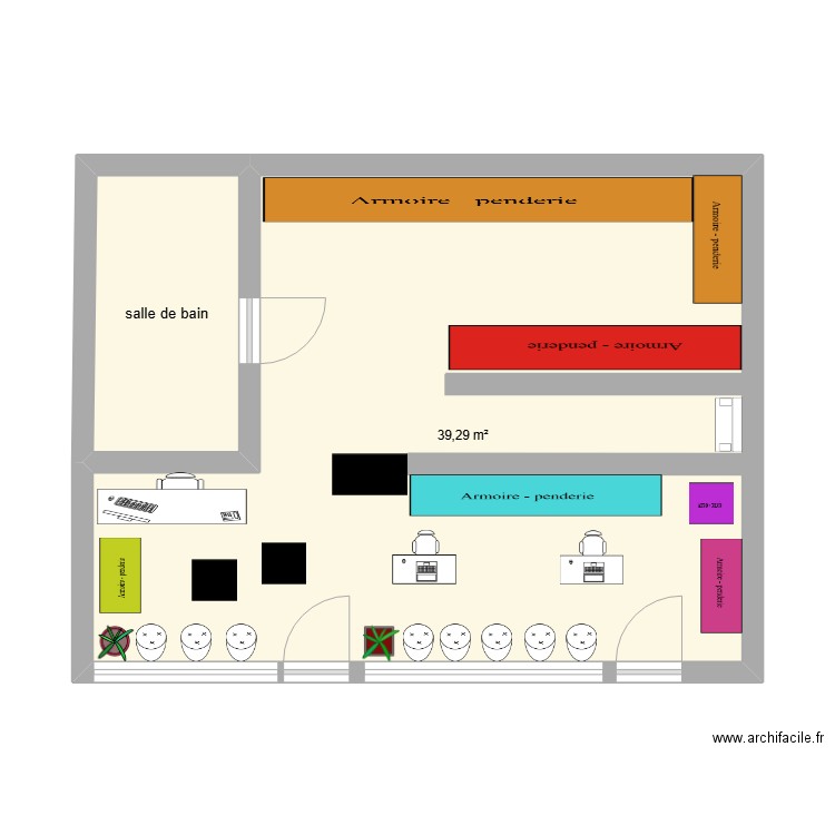 mlv optique . Plan de 2 pièces et 45 m2