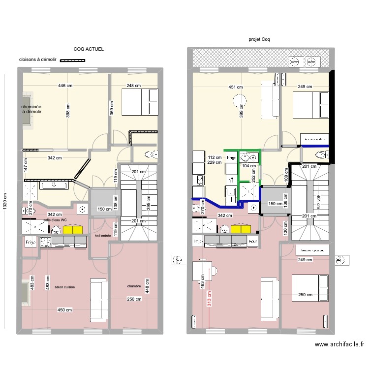 1er étage Coq après travaux 2024. Plan de 12 pièces et 188 m2