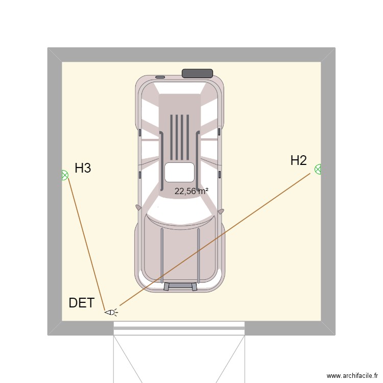 Garage detecteur. Plan de 1 pièce et 23 m2