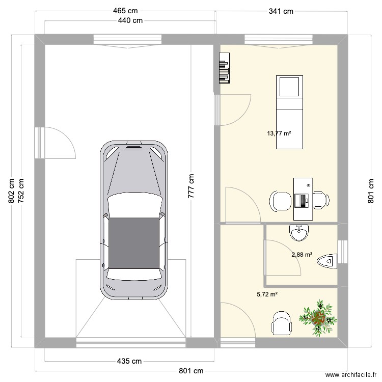 Garage. Plan de 3 pièces et 22 m2