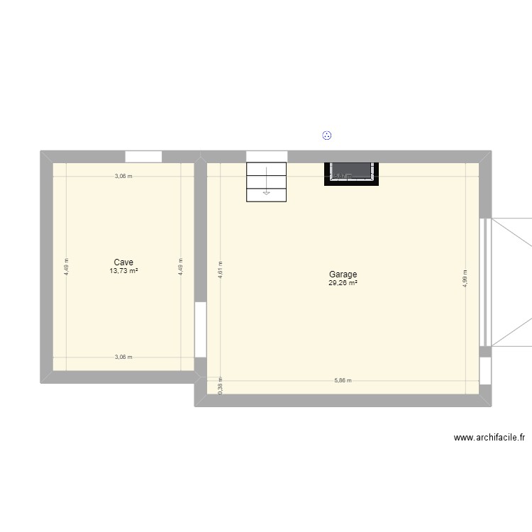 RDC. Plan de 2 pièces et 43 m2