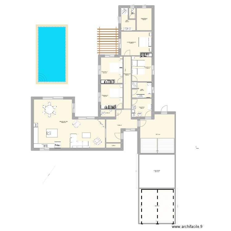 HAGETMAU TERRAIN cinq maison seule. Plan de 17 pièces et 241 m2