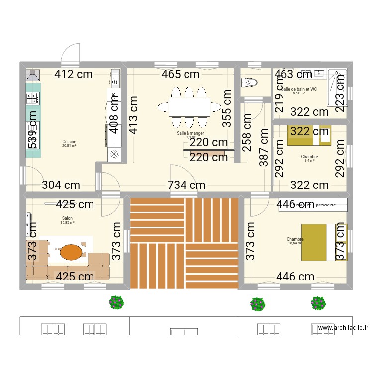 Maison Tunisie 2 cuisine modifiée . Plan de 6 pièces et 104 m2