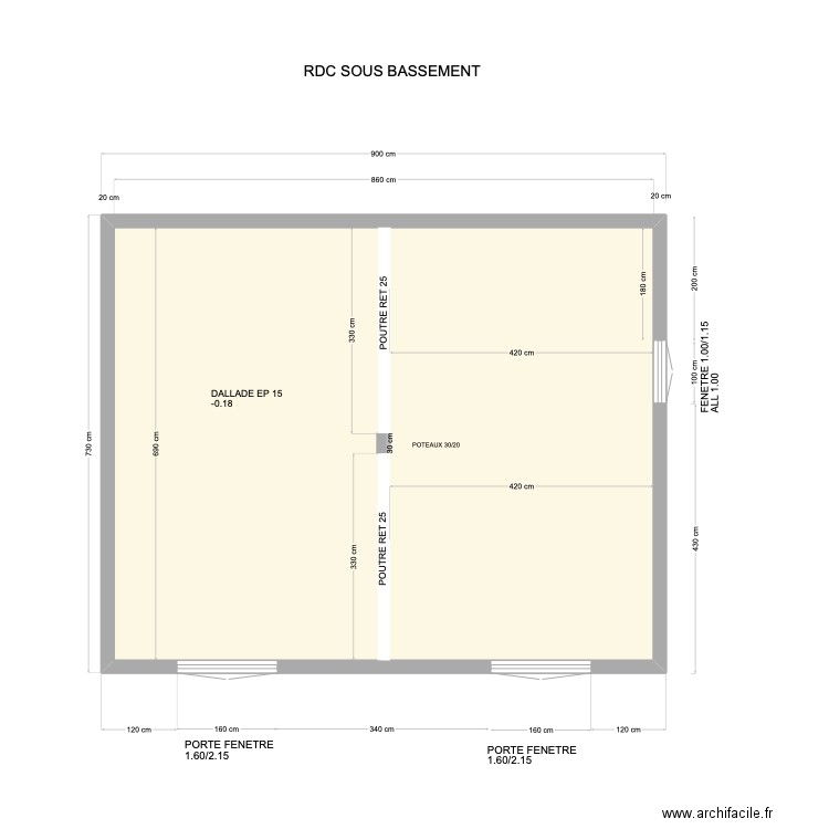 RDC COTE OUVERTURE 2. Plan de 1 pièce et 59 m2