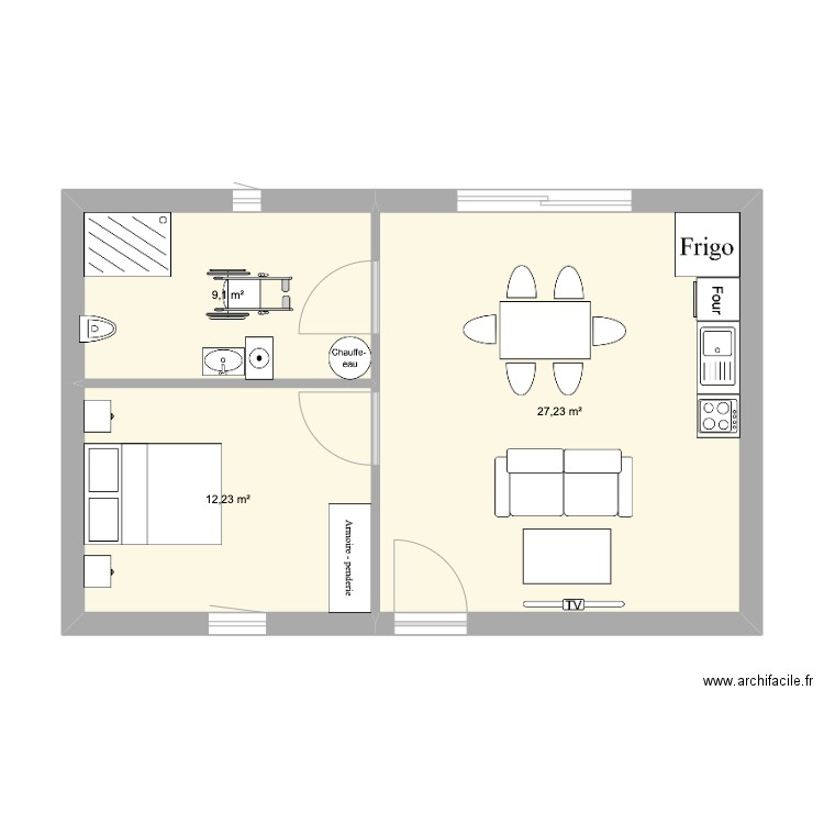 Résidence Sénior. Plan de 3 pièces et 49 m2