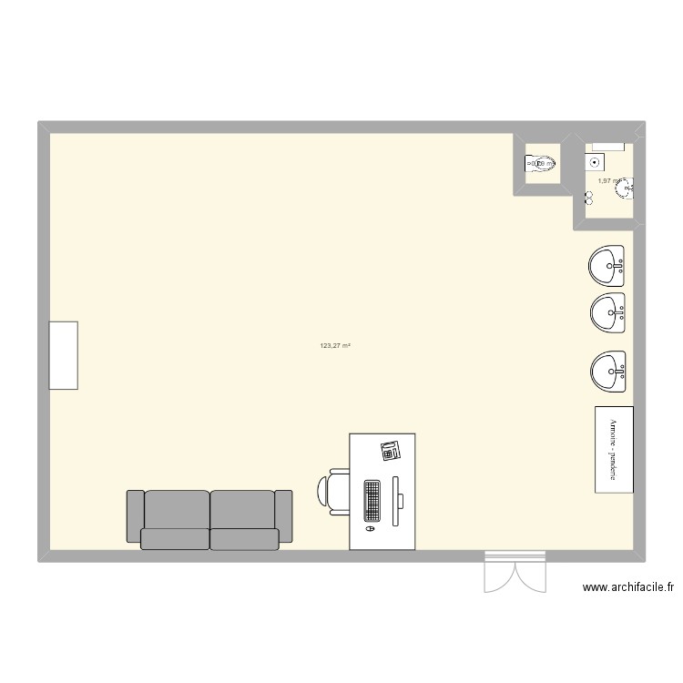 plan. Plan de 3 pièces et 128 m2