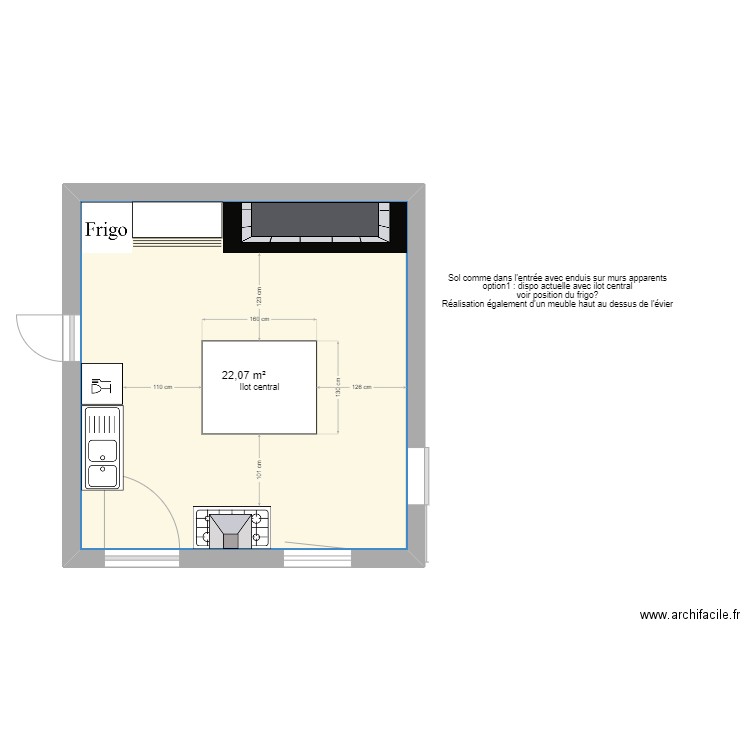 CUISINE v1. Plan de 1 pièce et 22 m2