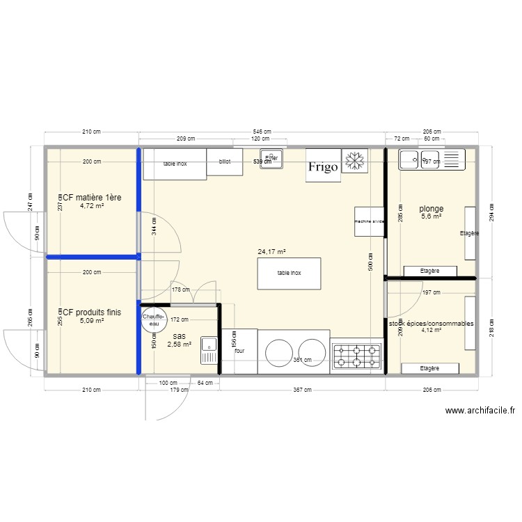 labo charcuterie. Plan de 6 pièces et 46 m2