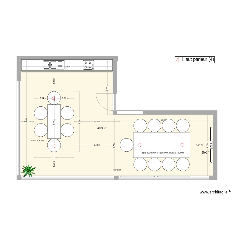 sale reunion. Plan de 1 pièce et 47 m2