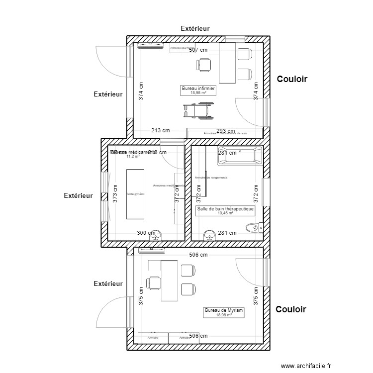 local infirmier. Plan de 4 pièces et 60 m2