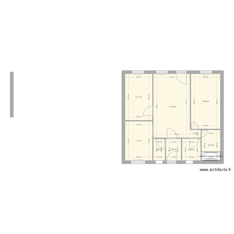 Brunet V2. Plan de 8 pièces et 57 m2