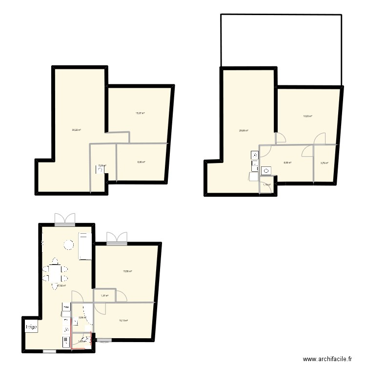 avant rénovation. Plan de 15 pièces et 180 m2