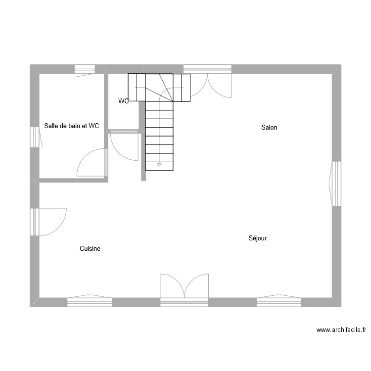 dede RdC.. Plan de 3 pièces et 54 m2