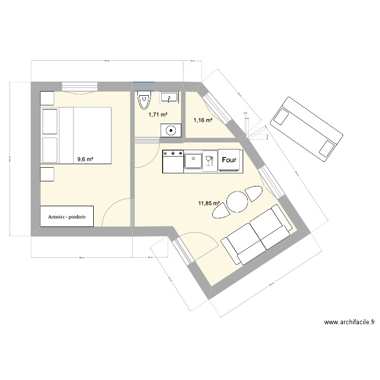 92130 - 2 puces 24m2 V4. Plan de 4 pièces et 24 m2