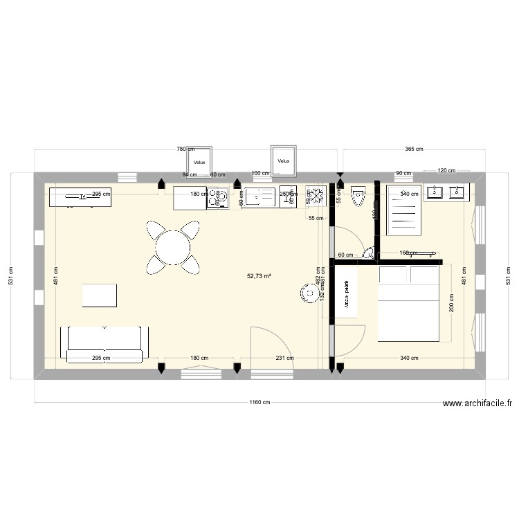 Dependance_9-poutres. Plan de 1 pièce et 49 m2