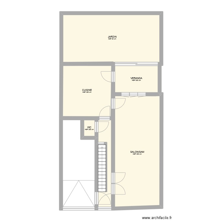 RDC1. Plan de 5 pièces et 74 m2