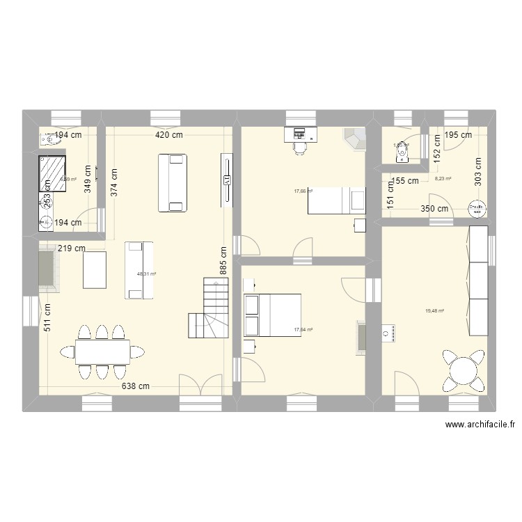 Poiseul V5. Plan de 15 pièces et 306 m2