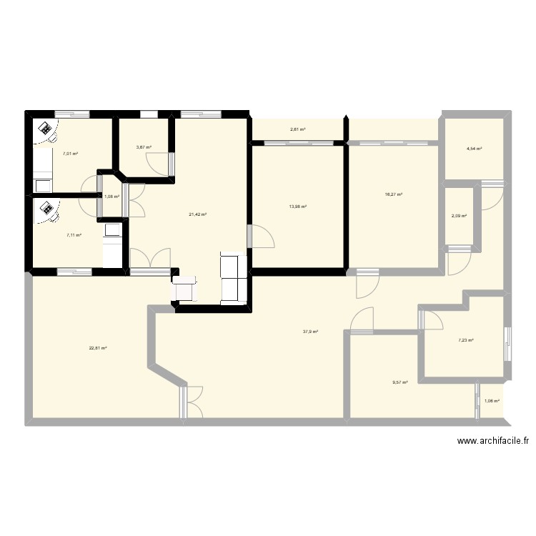 SALAH 2. Plan de 15 pièces et 158 m2