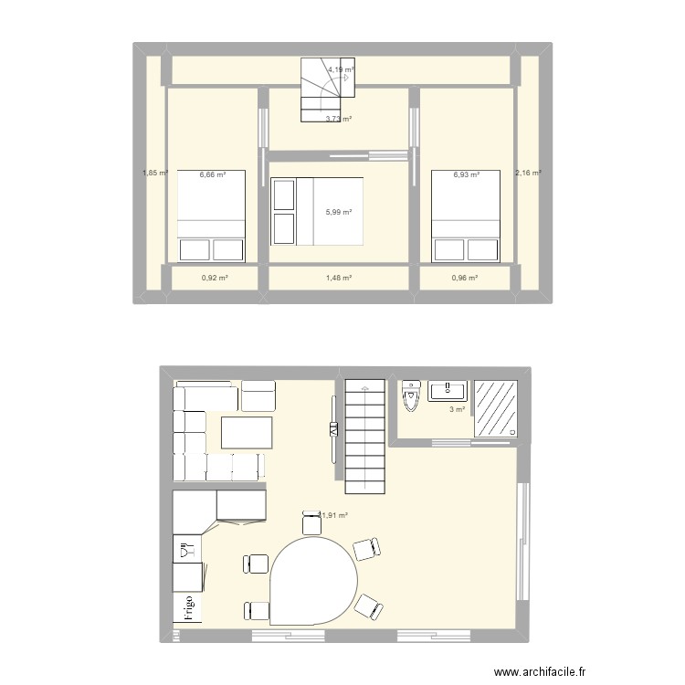 RDC1. Plan de 12 pièces et 70 m2