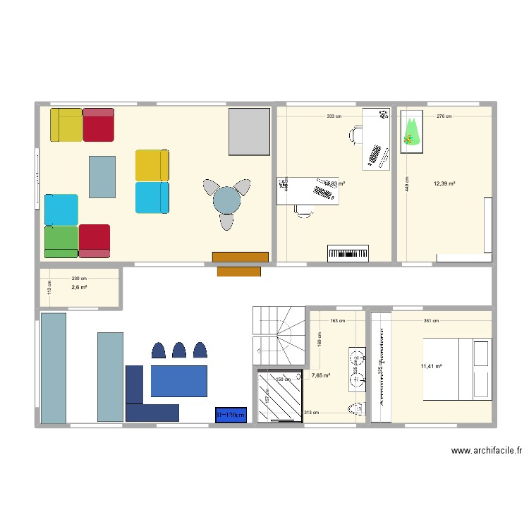 Gaiberg_Salon. Plan de 6 pièces et 79 m2