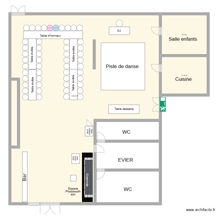 PLAN DE SALLE - DOMAINE DE BAGATELLE. Plan de 3 pièces et 265 m2