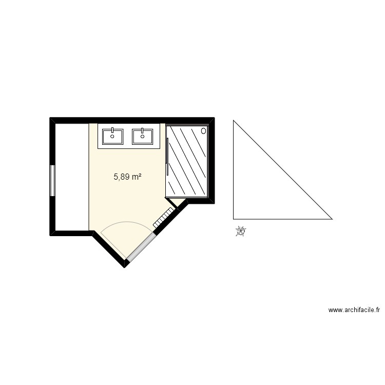 salle de bains dche rectangulaire v1. Plan de 1 pièce et 6 m2