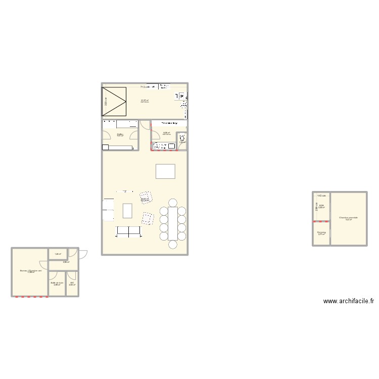 Projet. Plan de 13 pièces et 142 m2