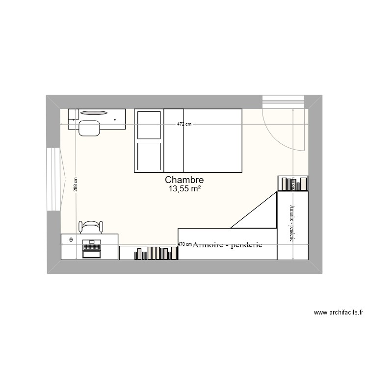 chambre Agata. Plan de 1 pièce et 14 m2