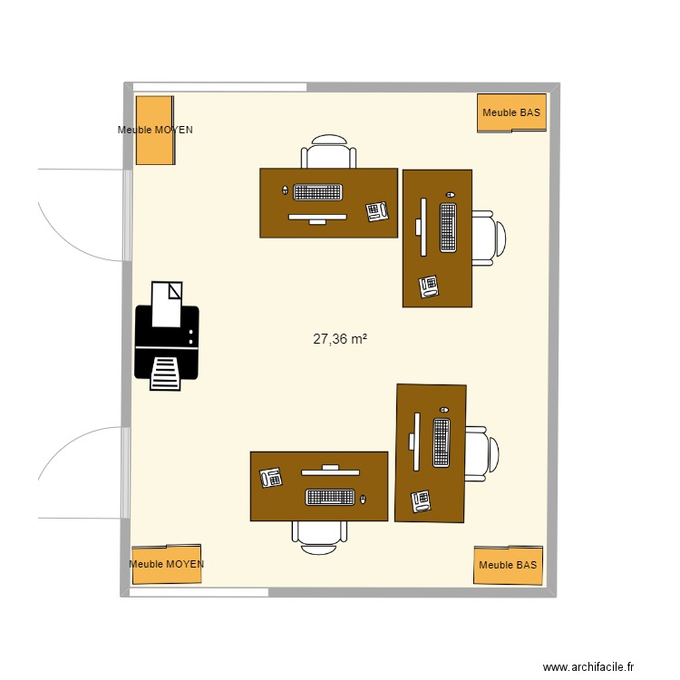 Grand bureau BAS. Plan de 1 pièce et 27 m2