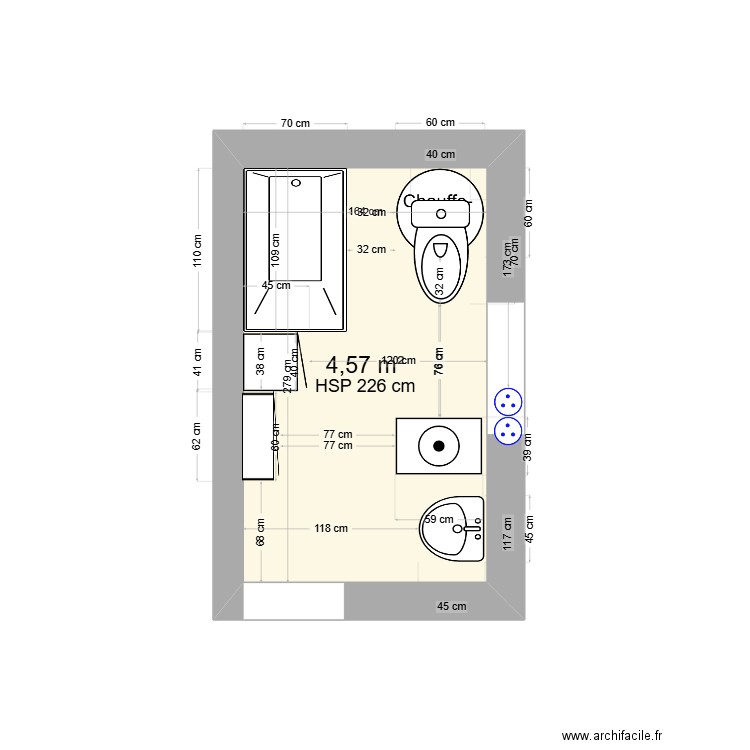 sdb. Plan de 1 pièce et 5 m2