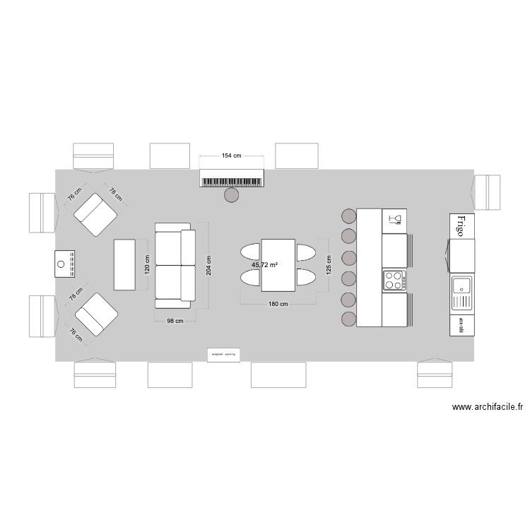 Pièce haut grèce. Plan de 1 pièce et 46 m2