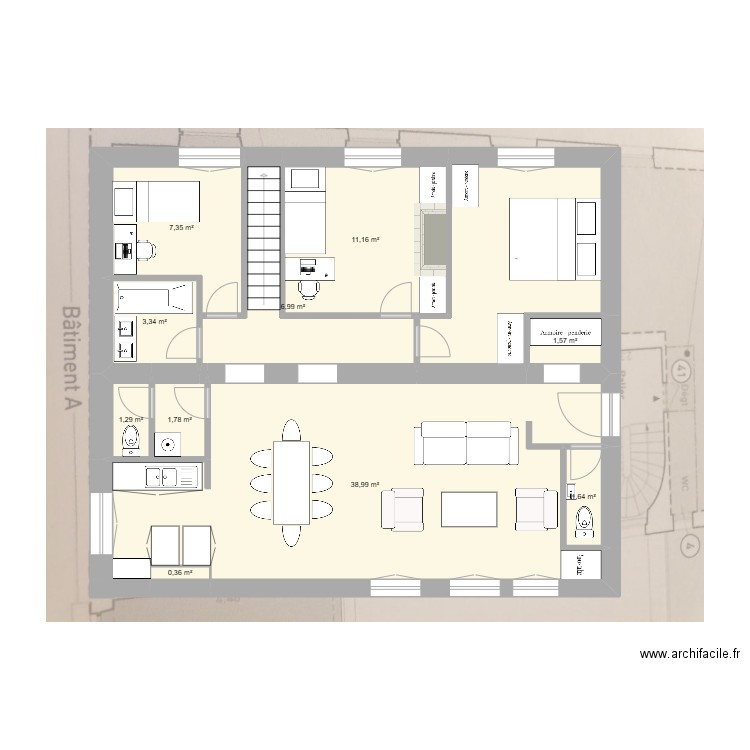 17 Daguerre 3. Plan de 11 pièces et 87 m2