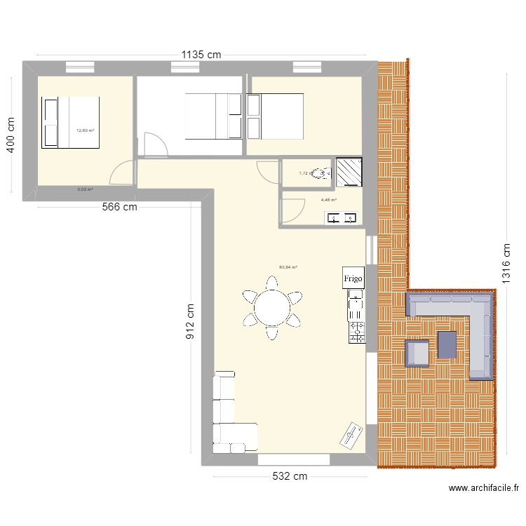 Les Portes 4. Plan de 5 pièces et 87 m2