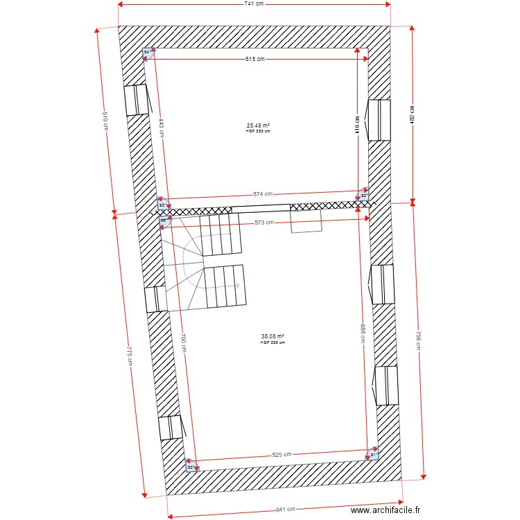 st geoirs 2eme étage 2025. Plan de 2 pièces et 64 m2