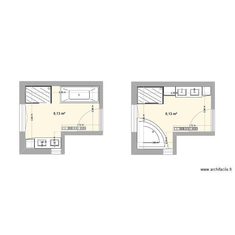 SDB du haut. Plan de 2 pièces et 16 m2