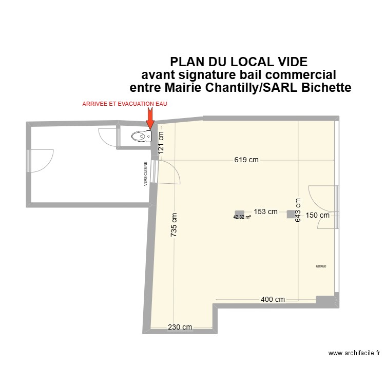 PLAN BICHETTE 2 VIDE. Plan de 1 pièce et 42 m2