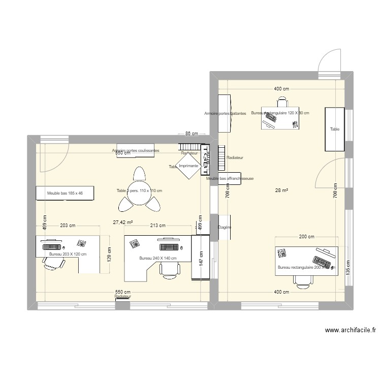 Plan Les Ageux. Plan de 2 pièces et 55 m2