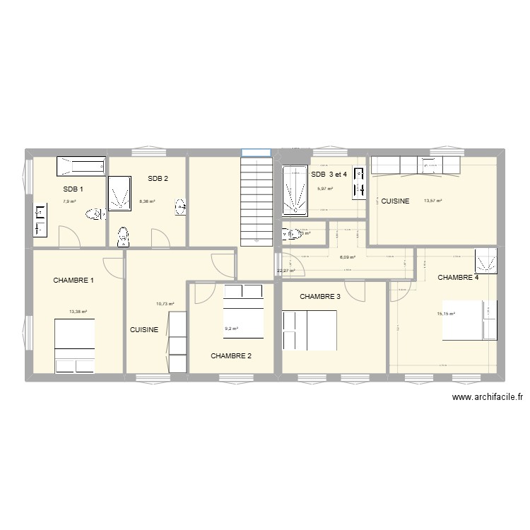 ETAGE CLAIRE HENRI modif. Plan de 11 pièces et 114 m2