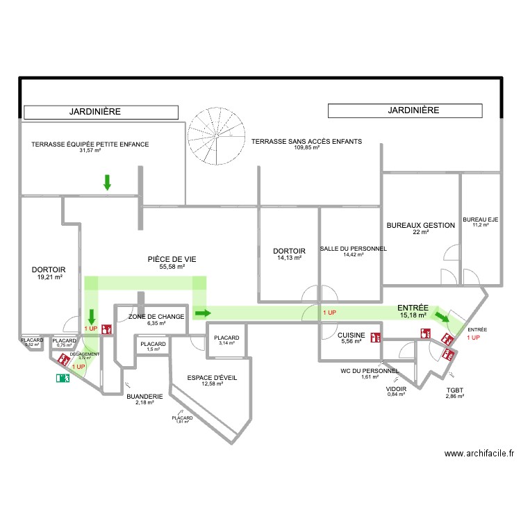 PLAN  EVACUATION. Plan de 22 pièces et 337 m2