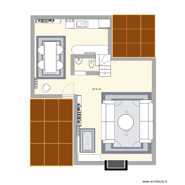 rez de chaussé. Plan de 1 pièce et 57 m2