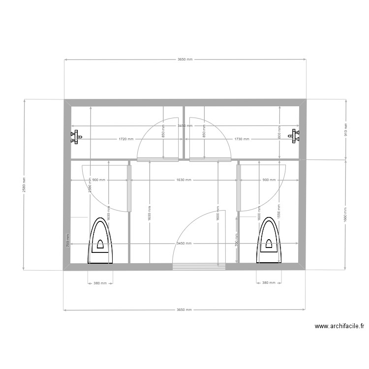 SANITAIRE 2 EME DROIT. Plan de 1 pièce et 8 m2