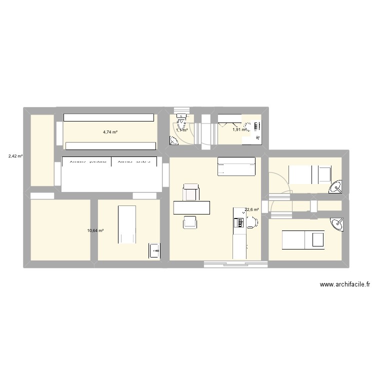 Pal. Plan de 6 pièces et 43 m2