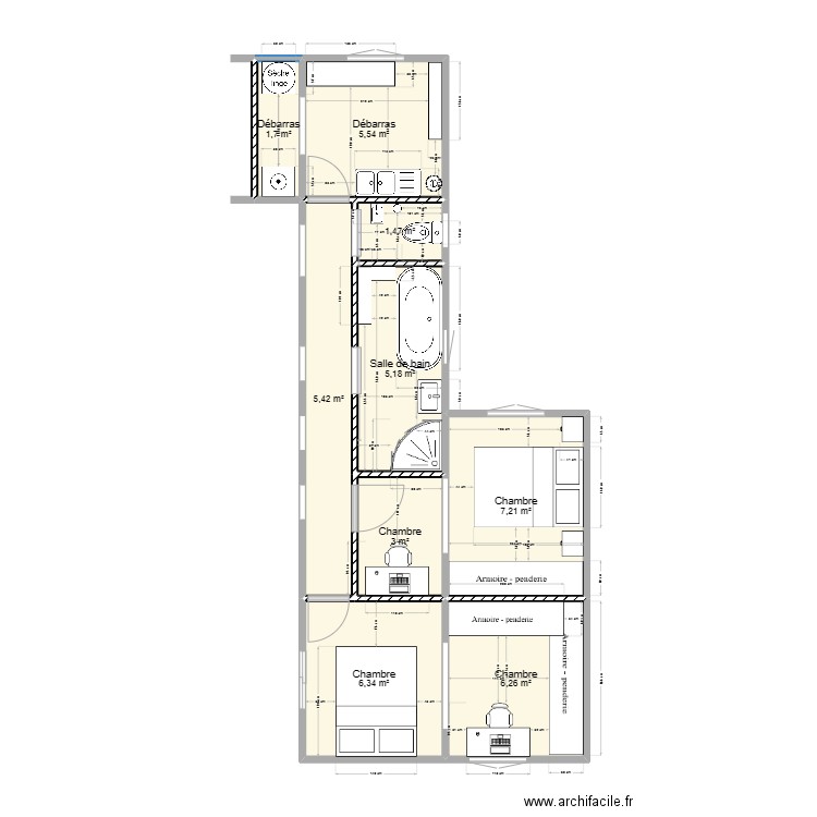 MAISON PARTIE 2 AMI. Plan de 9 pièces et 42 m2