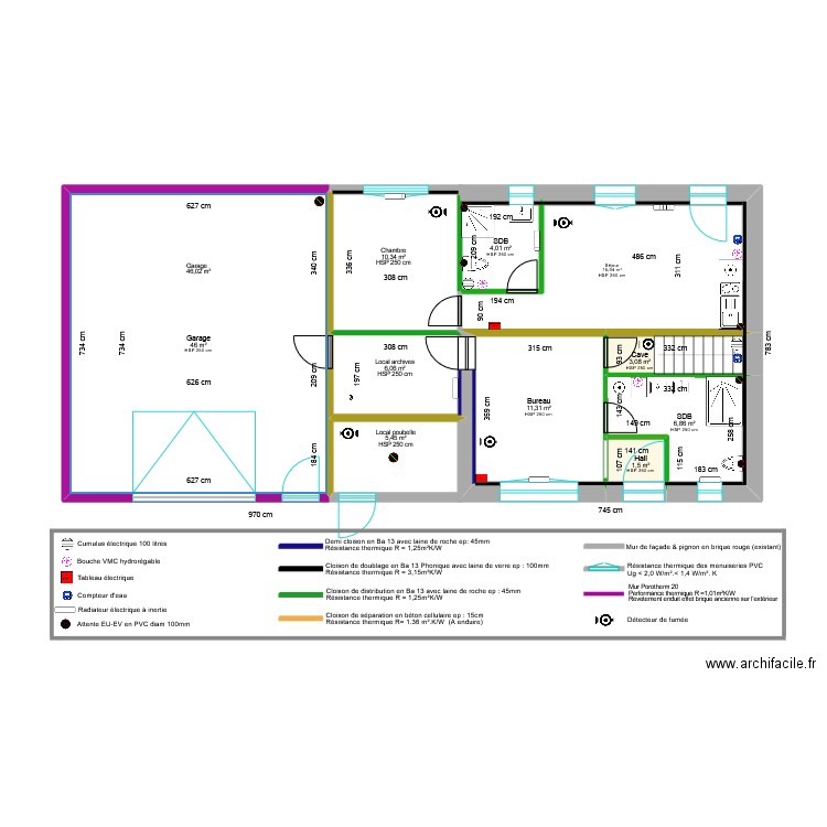 RDC *. Plan de 6 pièces et 73 m2