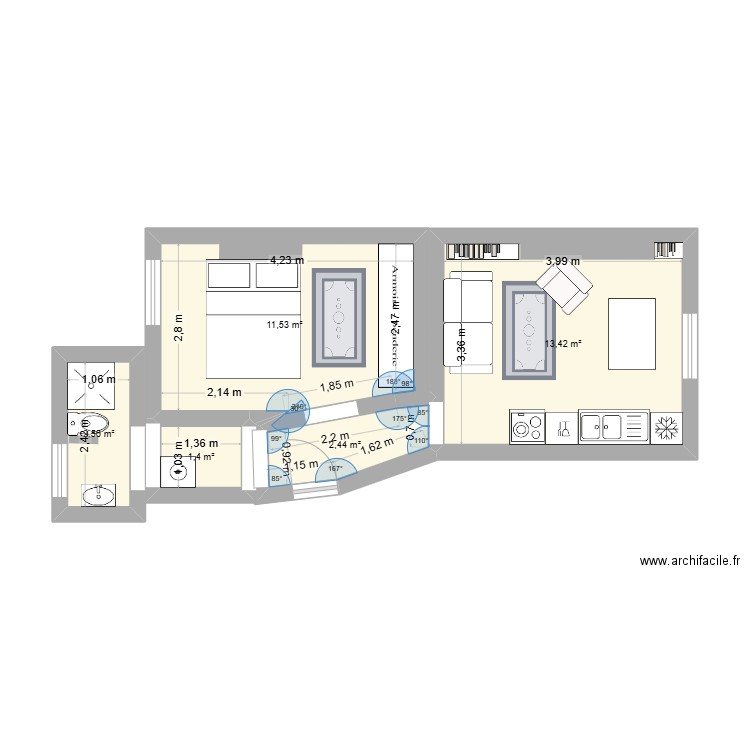 St OUENT 2. Plan de 5 pièces et 31 m2