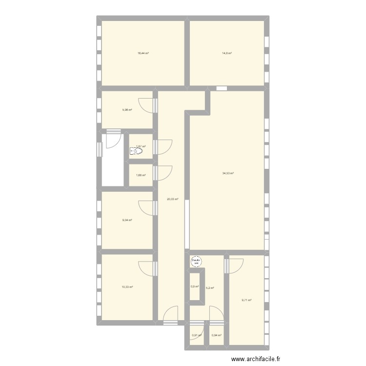 bernaix. Plan de 14 pièces et 132 m2