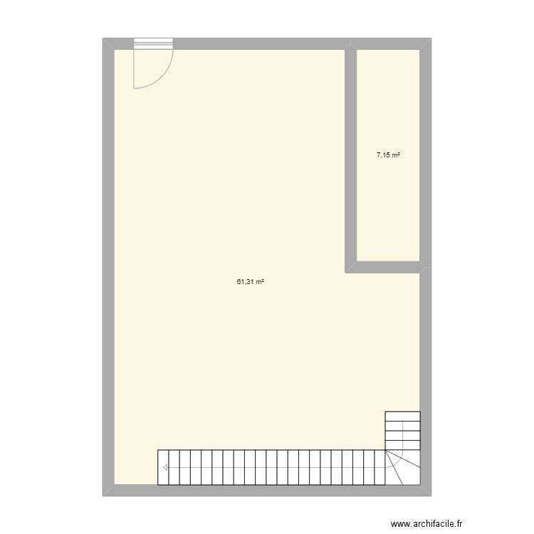 Appart. Plan de 2 pièces et 68 m2