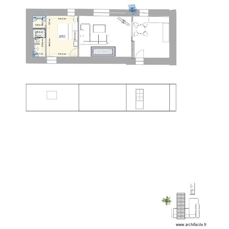 bergerie. Plan de 3 pièces et 18 m2