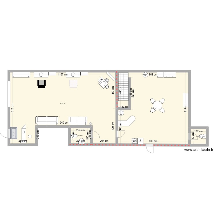 salon ninohair . Plan de 4 pièces et 155 m2